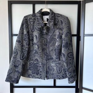 [L] Vintage Lana Lee Navy & Green-Grey Paisley Tapestry Zipper Jacket Women’s